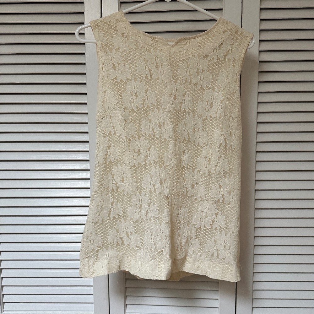 Vintage Judy Bond Lace Sleeveless Blouse Back Buttons Tall Medium